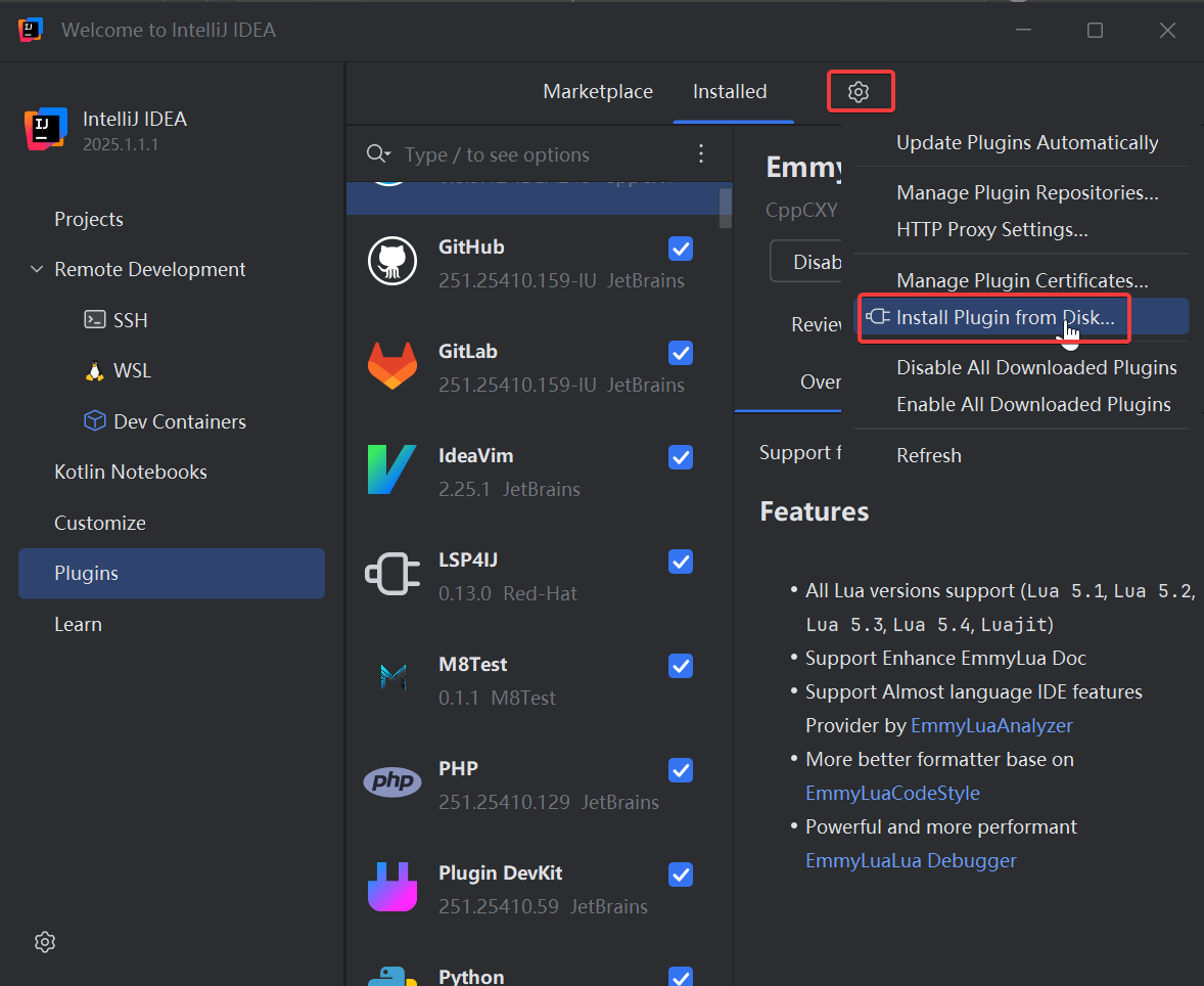 从磁盘安装插件选项